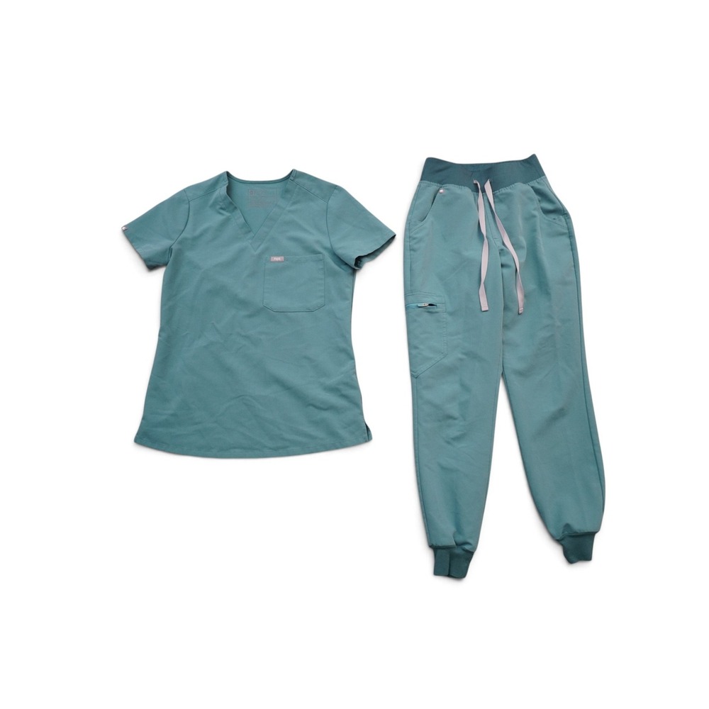 FIGS Scrub Set Womens XXS Catarina Top Zamora Jogger Pants XXS Petite Hydrogreen